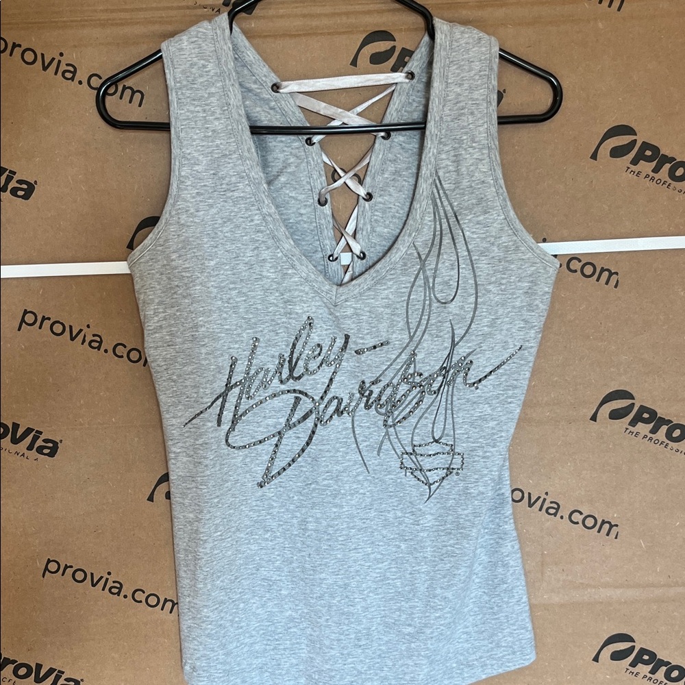 Harley-Davidson Light Gray Lace-Up Tank Top